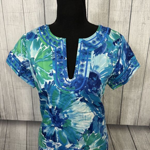 Pappagallo Women's Size 6 Island Blue Mood Cap Sleeve V-Neck Dress - Picture 2 of 8